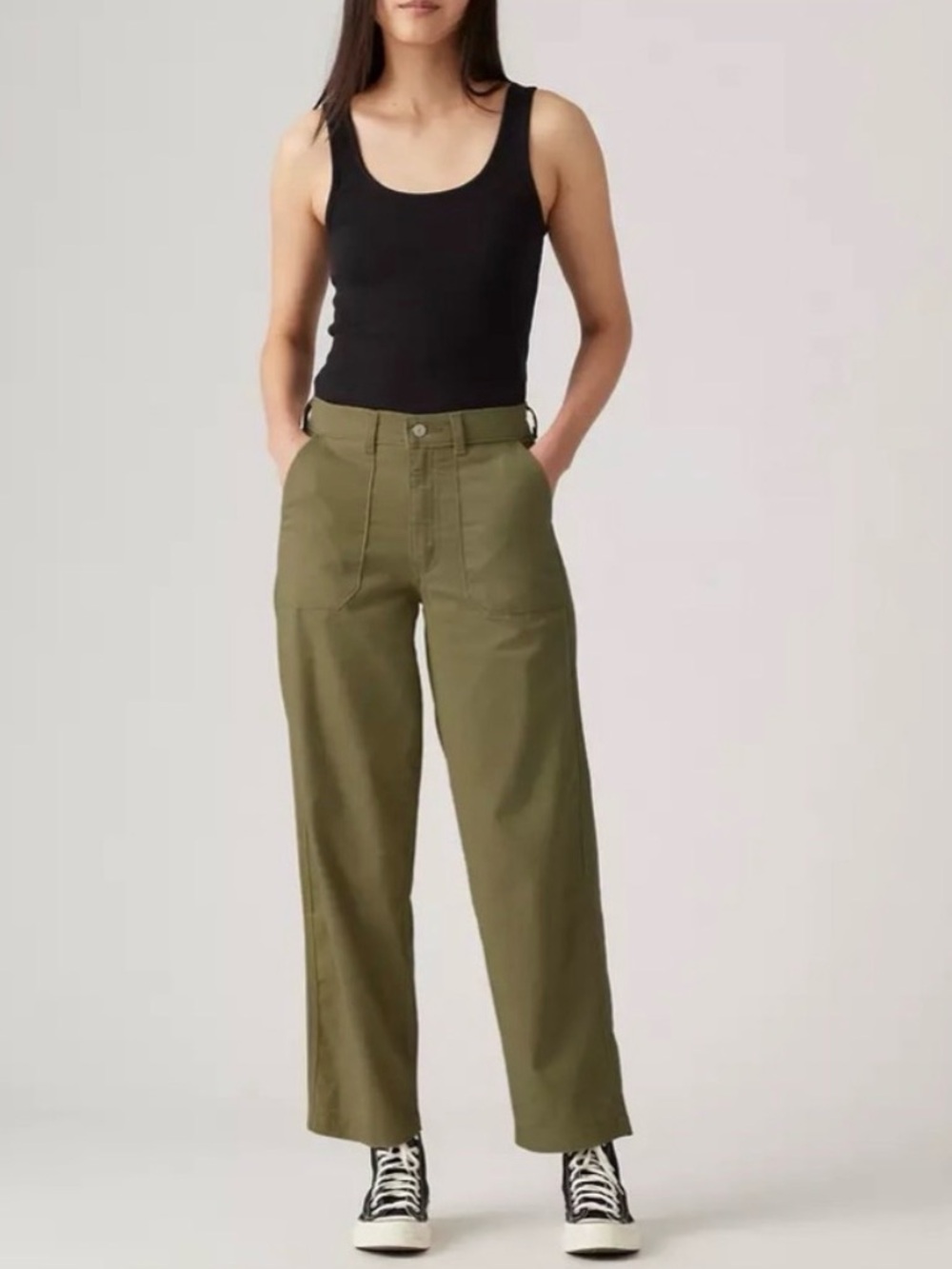 Levi’s Super High Rise Utility Straight Leg Pants Cotton Twill Olive Green 26x27